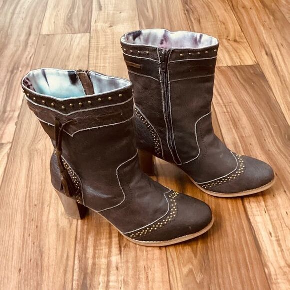 Dingo Sassie Tassel Studded Block Heel Brown Cowboy Boots Sise 8M - Picture 4 of 10